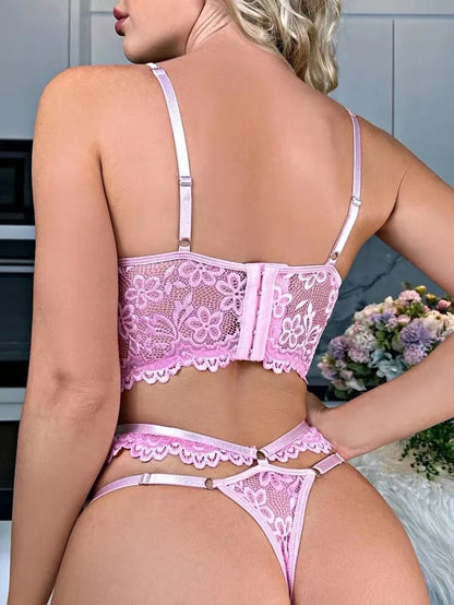 Luné | Floral Lace Lingerie Set – Sheer Bra & Brief