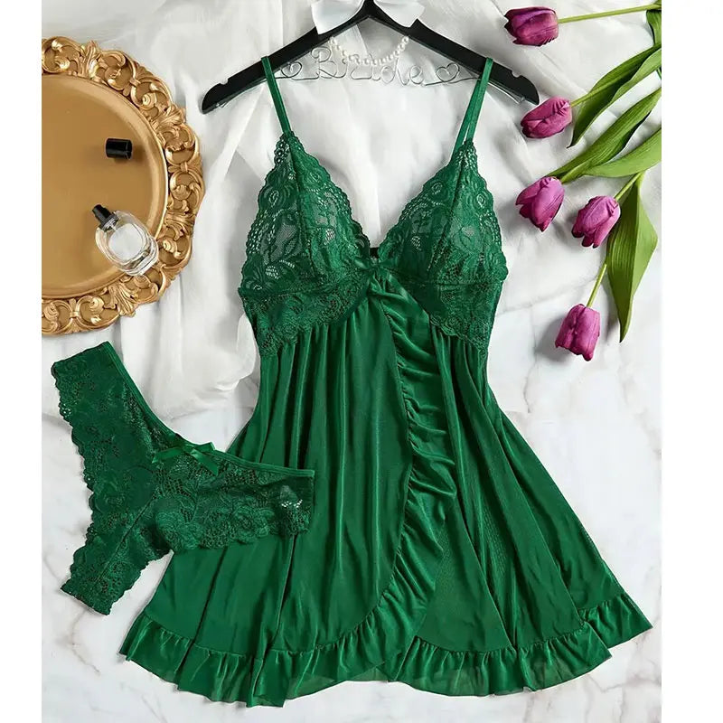 Luné | Sheer Lace Cami & Thong Sleepwear Set
