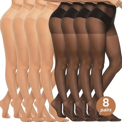 Luné | Ultra-Thin Silk Pantyhose – Pack of 8 | Anti-Snag & High-Elasticity