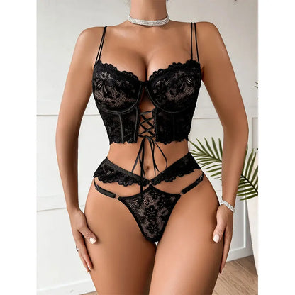 Luné | Floral Lace Lingerie Set – Sheer Bra & Brief