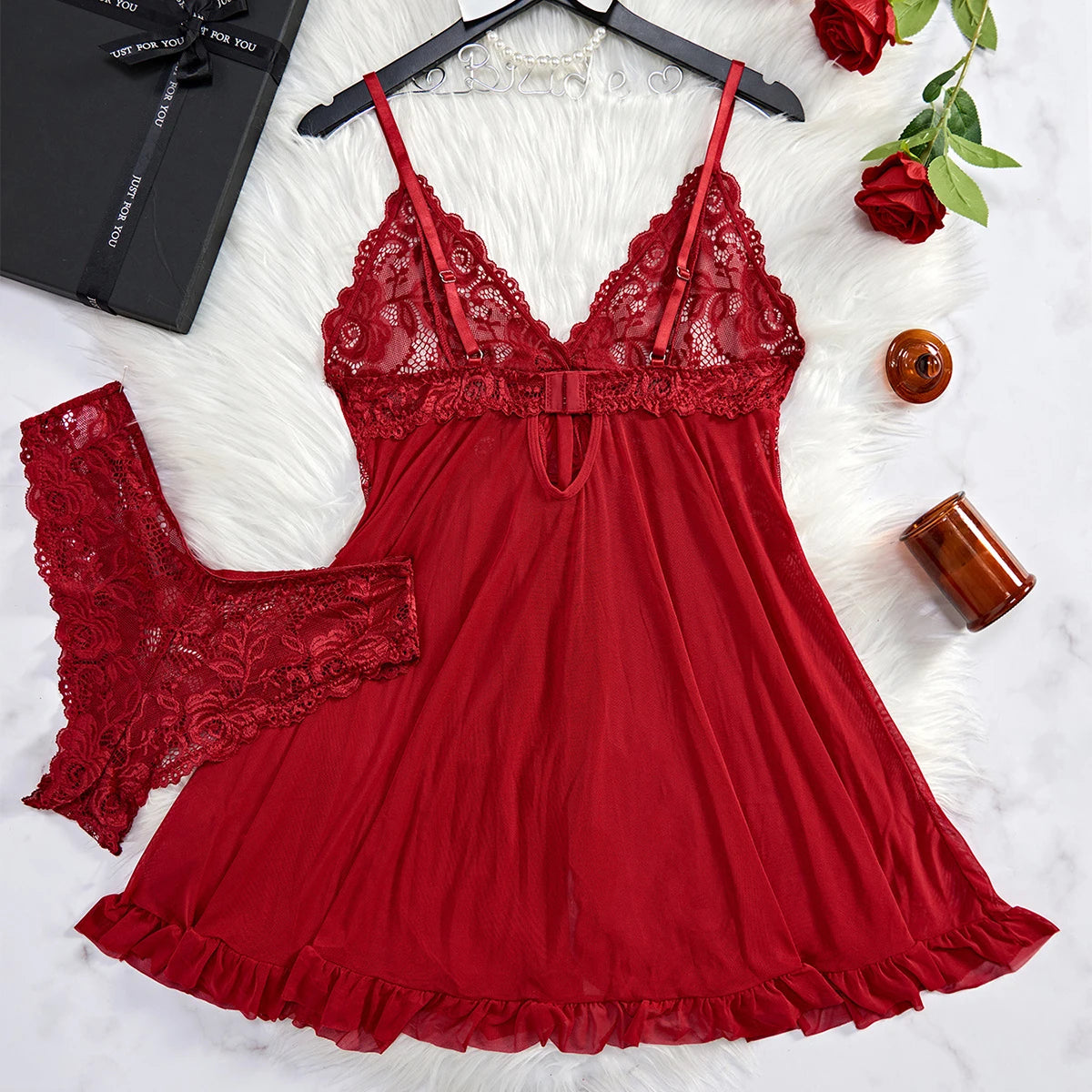 Luné | Sheer Lace Cami & Thong Sleepwear Set