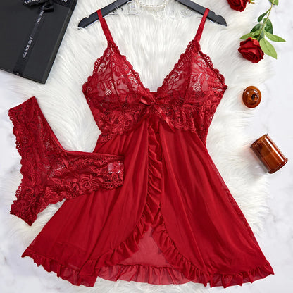 Luné | Sheer Lace Cami & Thong Sleepwear Set