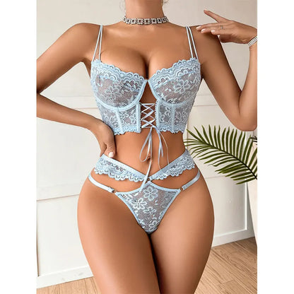Luné | Floral Lace Lingerie Set – Sheer Bra & Brief